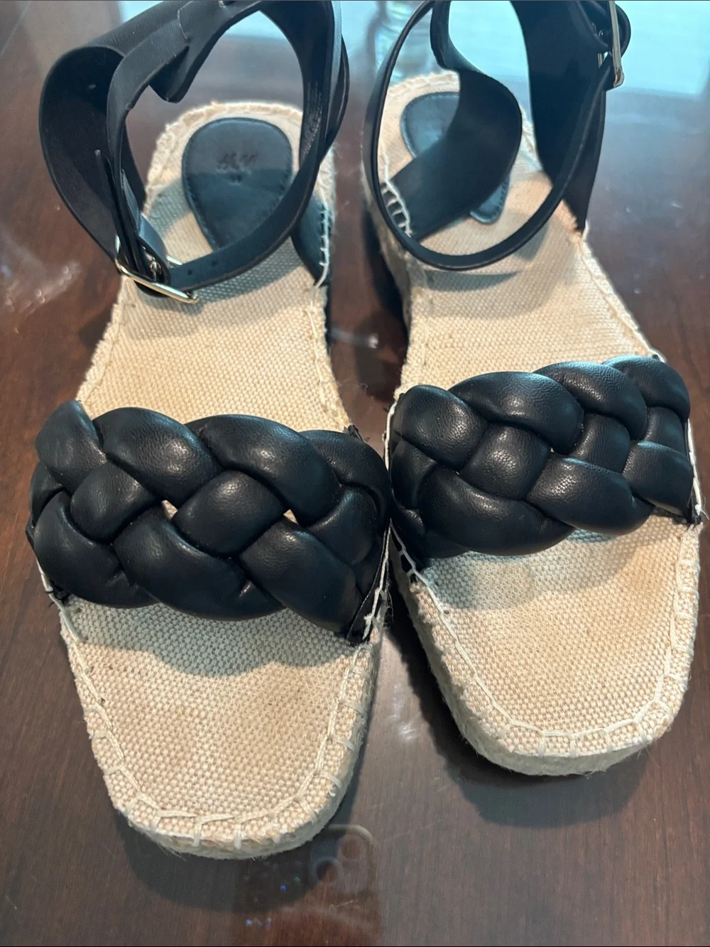 H&M Black Braided Espadrille Ankle-Strap Sandals